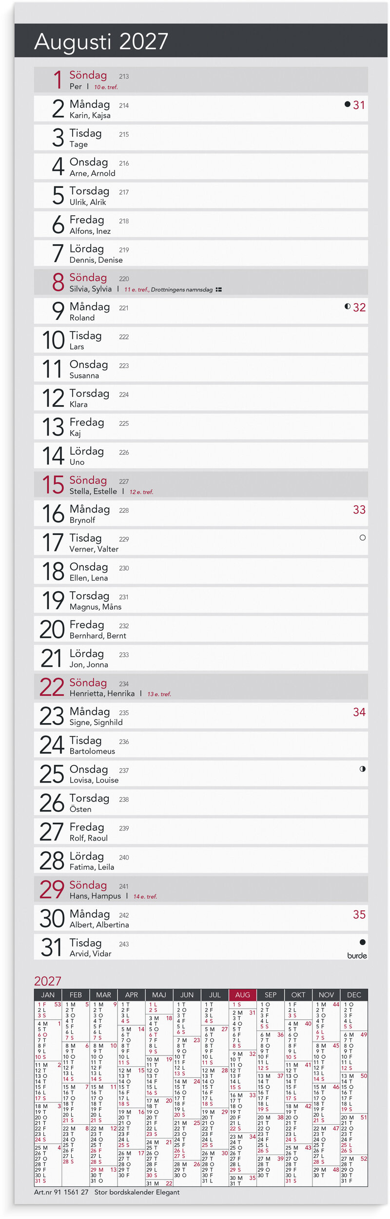 Stor Bordskalender Elegant 2027